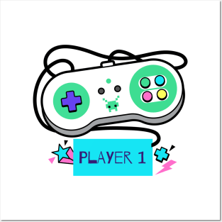 Player 1 Retro Controller Posters and Art